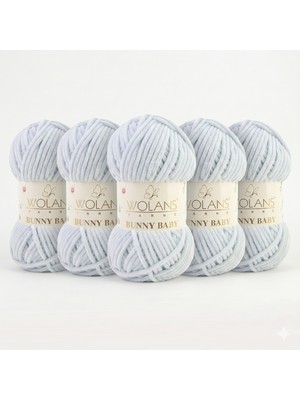 Wolans Bunny Baby 36 Açık Gri Kadife Örgü Ipliği Şönil Iplik Şal, Battaniye, Bebek 100G