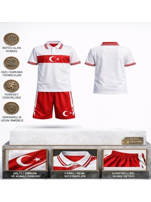 Yenteks Türkiye Milli Takım Yakalı 01 Özel Tasarım Beyaz-Kırmızı Çocuk Futbol Forması Takımı 2 Li Set Forma+Şort (KOD:Y01)