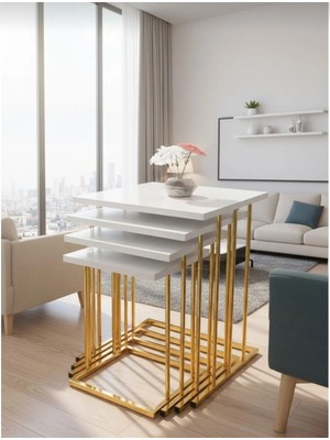 Eryalux Home 4'lü Rüyagold-Beyaz Mdf Zigon Sehpa