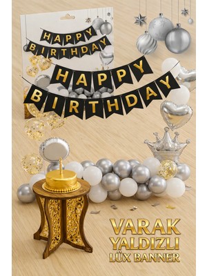Party Express Altın Varak Yaldızlı Lüks Happy Birthday Banner - Siyah