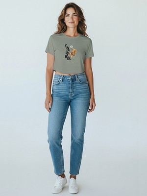 Caprix Baskılı, Günlük & Spor Şık Tasarım Crop T-Shirt