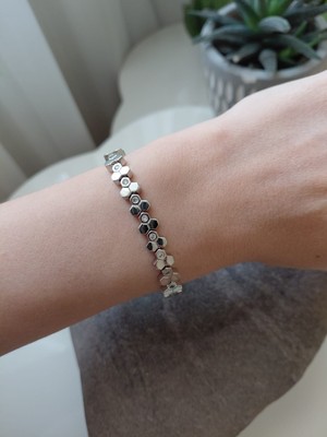 Lavante Butik Silver Zirkon Taşlı Altıgen Bal Peteği Çelik Kadın Bileklik