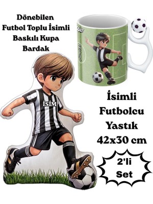 Caisya Siyah Beyaz Futbol Kupa Taraftar Yastık Kombin Taraftar Uyku Arkadaşı Ikili Set Hediye