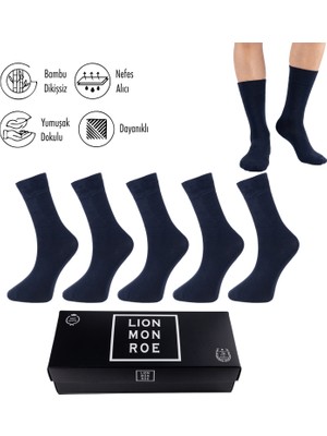 Lion Monroe Saf Bambu Erkek Soket Uzun Düz Çorap Dikişsiz Premium Kutulu 5'li L5952AZNB Softaura