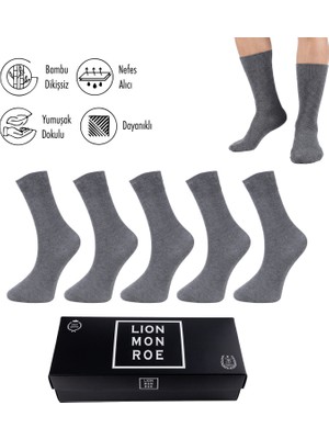 Lion Monroe Saf Bambu Erkek Soket Uzun Düz Çorap Dikişsiz Premium Kutulu 5'li L5952AZNB Softaura