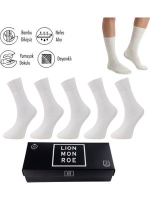 Lion Monroe Saf Bambu Erkek Soket Uzun Düz Çorap Dikişsiz Premium Kutulu 5'li L5952AZNB Softaura