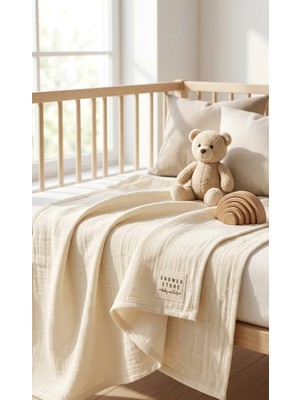 Snowed Store %100 Organik Pamuk Müslin Krem Renk Bebek Battaniyesi – Nefes Alan Yumuşak Doku