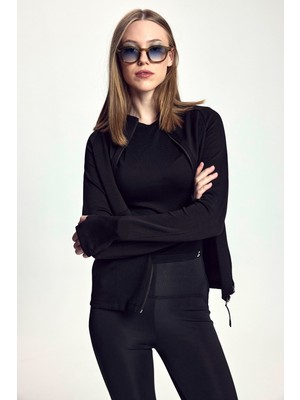 Scorp Athena Kadın Fermuarlı Koşu Sweatshirt Siyah