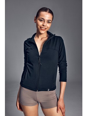 Scorp Vesta Kadın Fermuarlı Koşu Sweatshirt Siyah