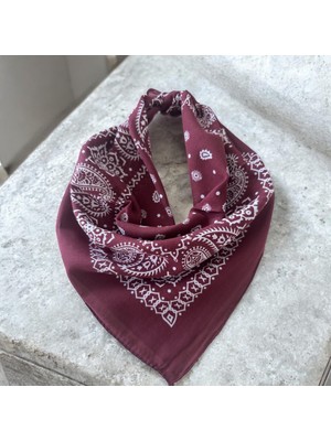 Als Tasarım Dünyası Bordo Renk %100 Koton Retro Desenli Çok Amaçlı Bandana