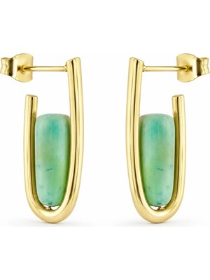 Zeino Yeşil Taşlı Küpe - 14K Altın Kaplama - 27 mm