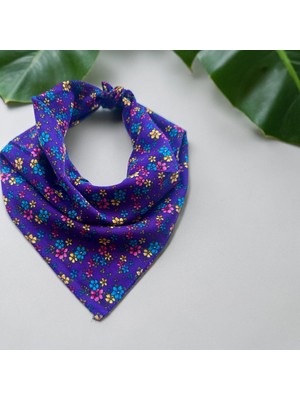Als Tasarım Dünyası Mor Renk  Zemin Içi Çiçek Desenli %100 Koton Bandana