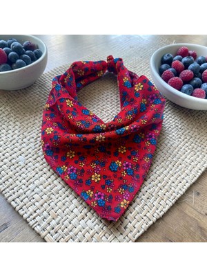 Als Tasarım Dünyası Kırmızı Renk  Zemin Içi Çiçek Desenli %100 Koton Bandana