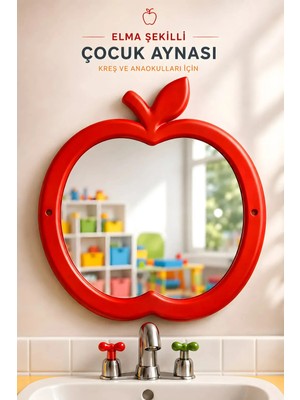 Hilal Kimya Elma Figürlü Çocuk Lavabo Aynası | Anaokulu, Kreş ve Okullar İçin Çocuk Aynası | Kırmızı | 73×62 cm