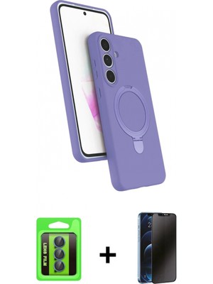 Marsilyan™- Galaxy S25 Fe Kılıf Iz Işık Koleksiyonu - Siyah 3D Antistatik Hayalet Cam Ekran Koruyucu + Raze Metal Kamera Lens - Lt