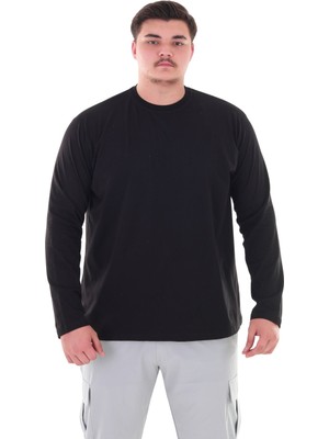 Maruf Shop Erkek 115-155 Kilo Arası Için Uygun Uzun Kol Bisiklet Yaka Mevsimlik Düz Renk Ince Sweatshirt