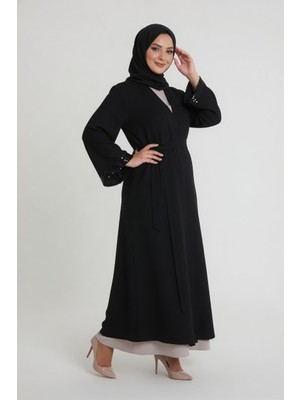 Zermiva Siyah Pul Detaylı Kuşaklı Ferace Abaya