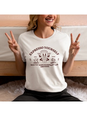 Ontunew Expresso Yourself Baskılı Retro Vintage Standart Kalıp Bisiklet Yaka Pamuklu Kadın ve Erkek Tshırt