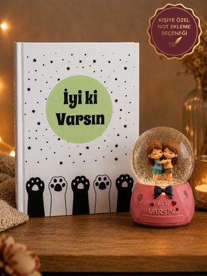 Rüya Kıyısı Iyi Ki Varsın Baskılı Defter & Iyi Ki Varsın Yazılı Orta Boy Işıklı Kar Küresi - Doğum Günü Hediye Seti