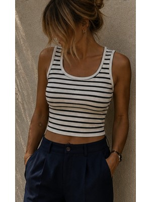 Montree Çizgili Kalın Askılı Crop Top