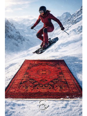 Luxess Halı Semerkant Afgan AFG889B Etnik Türkmen Afgan Desen Halı Zamansız Ipeksi Üst Kalite Kırmızı Bordo Renk