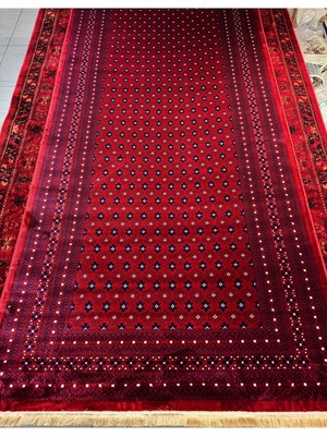 Semerkant Halı D911A Etnik Türkmen Afgan Desen Halı Herati Zamansız Ipeksi Üst Kalite Kırmızı Bordo Renk