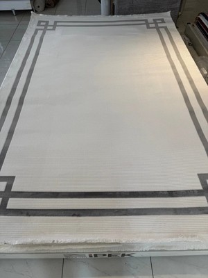 Luxess Halı Beymensss Halı 00284A Krem Antrasit Yün Akrilik Üst Kalite Çerçeveli Avangard Modern Salon Halısı