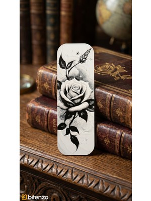 Bitenzo 3D Gül Temalı Kabartma Dokulu Estetik Kitap Ayracı - Modern Siyah Beyaz Kitap Aksesuarı
