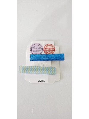 PINAXAR Handmade Reçine Toka Seti, Mavi Desenli, Chevron Desenli, El Yapımı