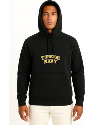 Bahriyeli Collection Kapüşonlu Turkish Navy Yazı Göğüs Baskılı Unisex Sweatshirt
