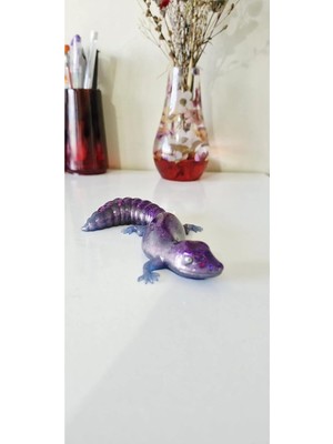 PINAXAR Mor Simli Axolotl Figürü 13 cm - Epoksi Dekoratif Reçine Heykel Biblo
