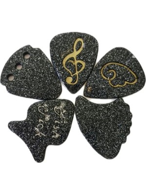 PINAXAR Müzik Temalı Siyah Simli Gitar Pena Seti 5’li 3x2.5 cm