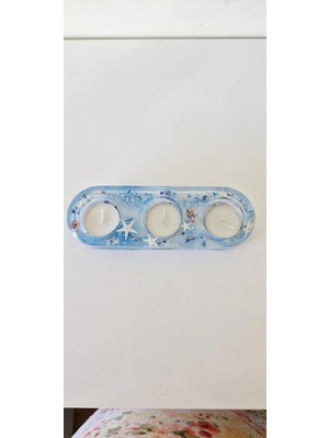 PINAXAR El Yapımı Epoksi, 3 Yuvalı Mumluk Kırılmaz Orjinal 18X6X3 cm