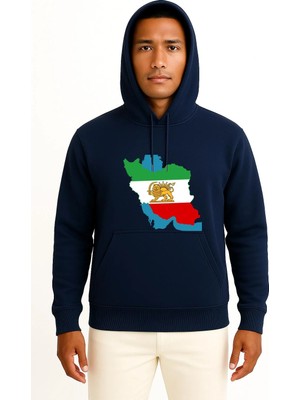 Bahriyeli Collection Kapüşonlu Iran Bayraklı Harita Göğüs Baskılı Unisex Sweatshirt