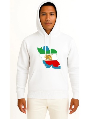 Bahriyeli Collection Kapüşonlu Iran Bayraklı Harita Göğüs Baskılı Unisex Sweatshirt
