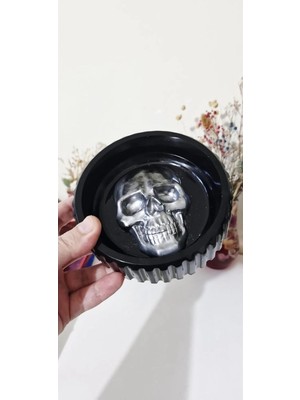 PINAXAR Kuru Kafa Temalı Gümüş Renk Küllük - Epoksi Dekoratif Gotik KÜLLÜK12CM
