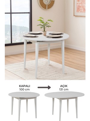 Maq Home Moon Ahşap Ayaklı Açılır Yuvarlak Mutfak ve Yemek Masası