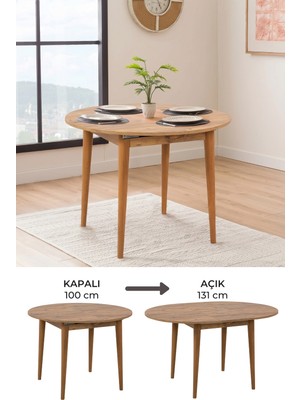 Maq Home Moon Ahşap Ayaklı Açılır Yuvarlak Mutfak ve Yemek Masası
