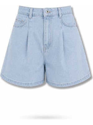 5in1Canpolat Açık Mavi Pileli Denim Şort 26834