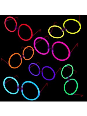 Pileli Store Glow Stick Parti Gözlüğü Glow Partisi Yuvarlak Şekilli Fosforlu Gözlük 6 Adet