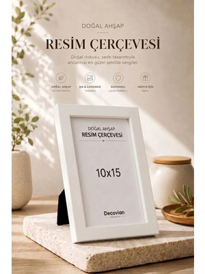 Doğal Ahşap Modern Ayaklı Tekli Fotoğraf Çerçevesi - Beyaz Renkli Masaüstü Çerçeve- Boş Resimsiz