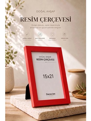 Doğal Ahşap Modern Ayaklı Tekli Fotoğraf Çerçevesi - Kırmızı Renkli Masaüstü Çerçeve- Boş Resimsiz