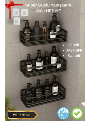 3 Lü Banyo Düzenleyici Organizer Şampuanlık Havlupan Askısı Havluluk Siyah Banyo Duş Mutfak R