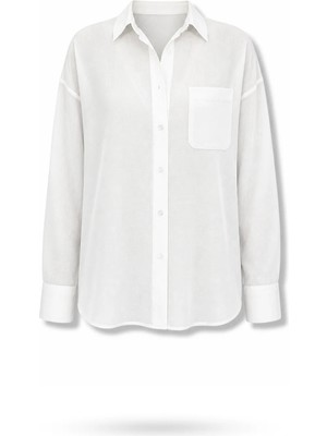 5in1Canpolat Beyaz Cepli Oversize Gömlek 1724