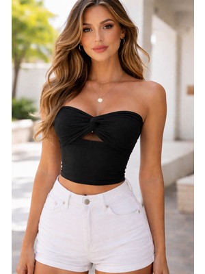Este Woman Kadın Ultra Soft Kumaş Straplez Crop Bluz