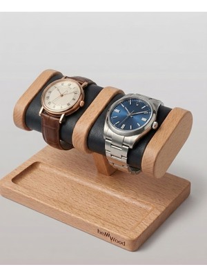 Hemm Wood | Hemm Unique El Yapımı Ahşap Saat ve Takı Standı – Büyük Boy, Deri Kaplamali, Bileklik Sergileme Ünitesi – Kayın Agacı