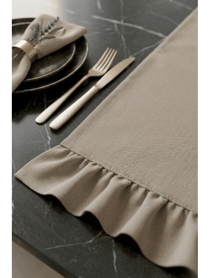 Luvis Home Urban Beige Ruffle - Bej Pamuklu Fırfırlı Runner Masa Örtüsü - 40X140 cm