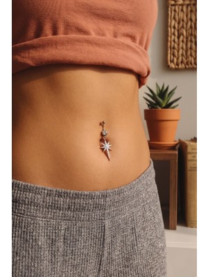 Zurafa Shop Gümüş Renk Kutup Yıldız Figürlü Taş Detaylı Cerrahi Çelik Göbek Piercing