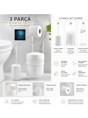 Mavi Concept Premium Lüks 3’lü Banyo Aksesuar Seti Modern Tasarım