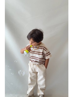 Lolipop Kids Store Erkek Çocuk Çizgili Tişört Gabardin Kumaş Pantolon Bayramlık Alt Üst Takım